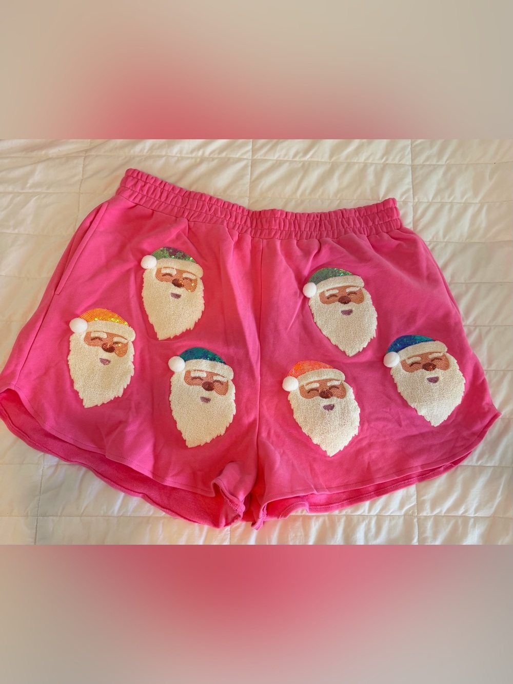 Pink Holiday Santa Appliqué Lounge Shorts